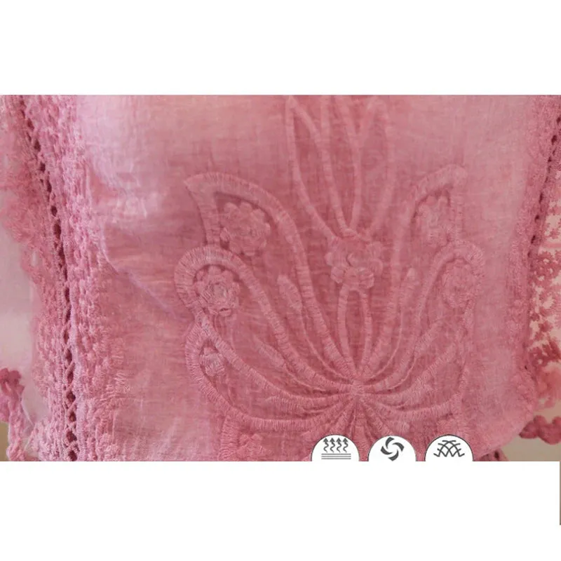 Chiffon Cotton Edge Lace Butterfly Flower Blouse
