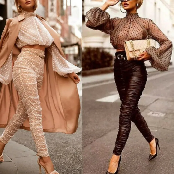 Chiffon Long Sleeve O-neck Blouse