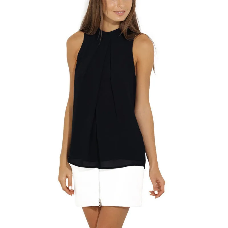 Chiffon Sleeveless Blouse Women Tops Plus Size Causal Blouses Chic Elegant Lady Shirts Tops