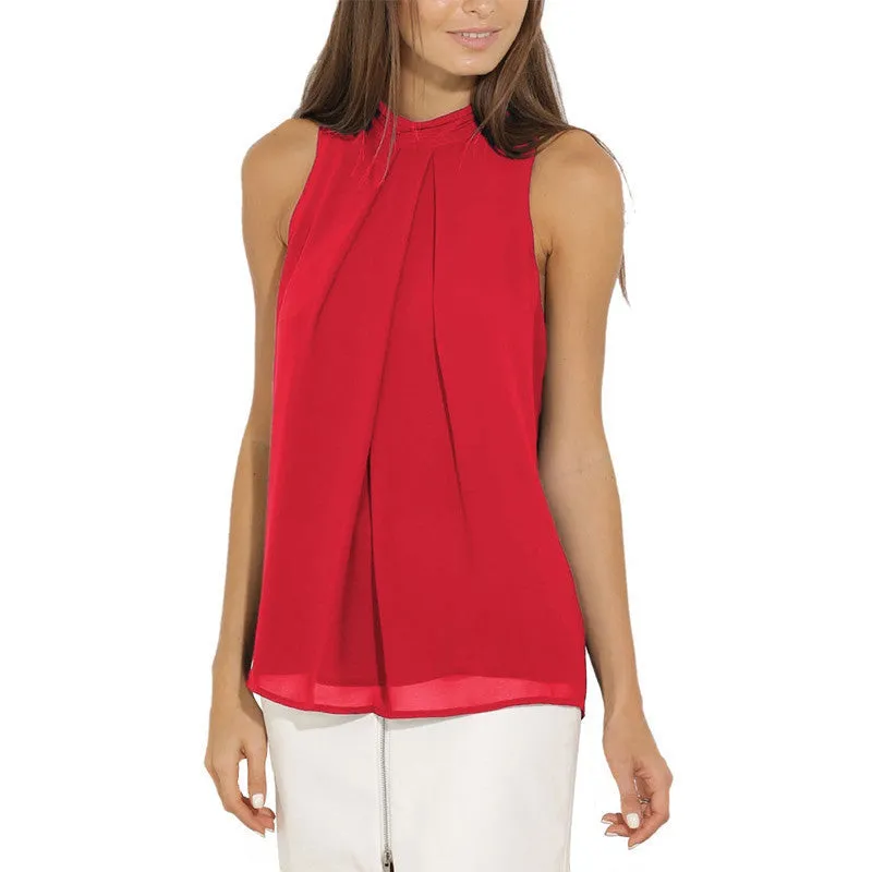 Chiffon Sleeveless Blouse Women Tops Plus Size Causal Blouses Chic Elegant Lady Shirts Tops