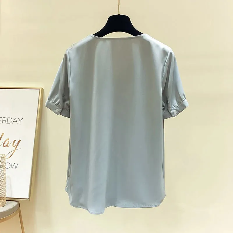 Chiffon Style Short Sleeve & Peter Pan Collar Blouse