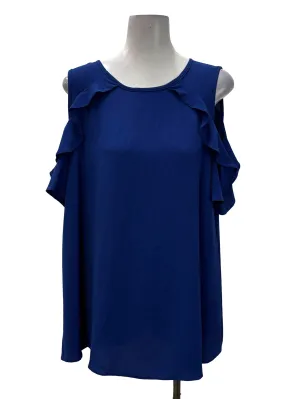 Cobalt Blue Roundneck Ruffle Blouse