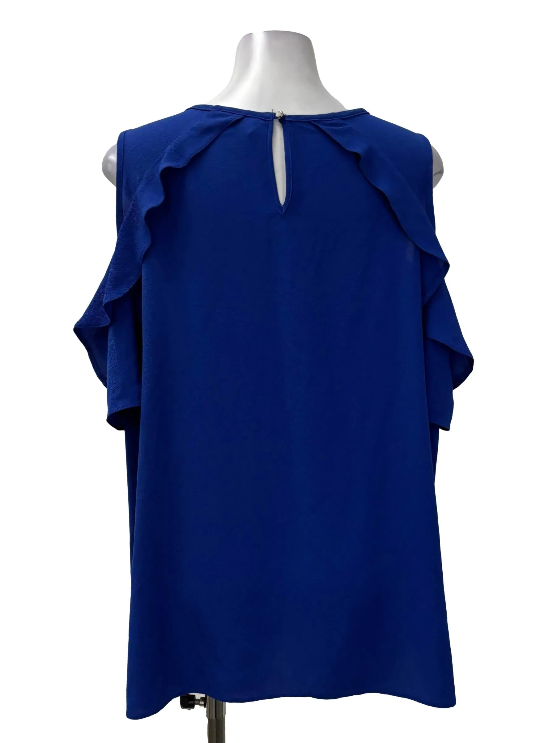 Cobalt Blue Roundneck Ruffle Blouse