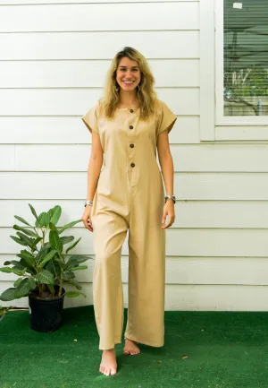 Cream Organic Cotton Jumpsuits with Pockets