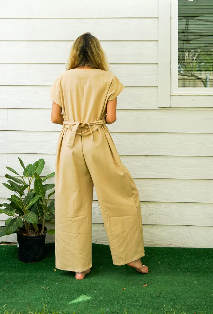 Cream Organic Cotton Jumpsuits with Pockets