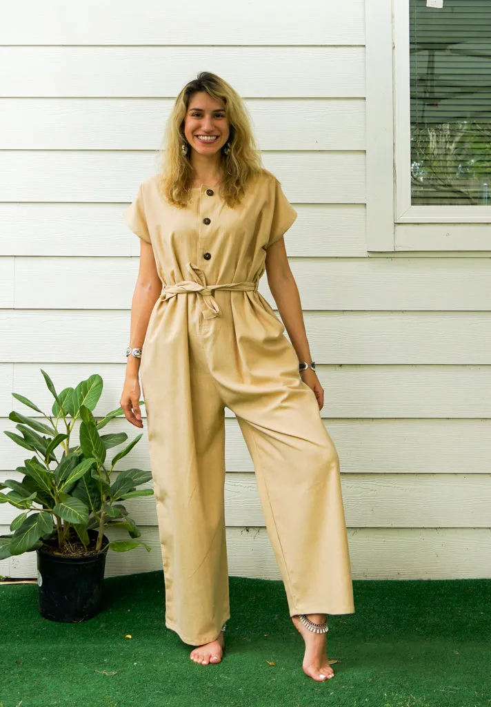 Cream Organic Cotton Jumpsuits with Pockets