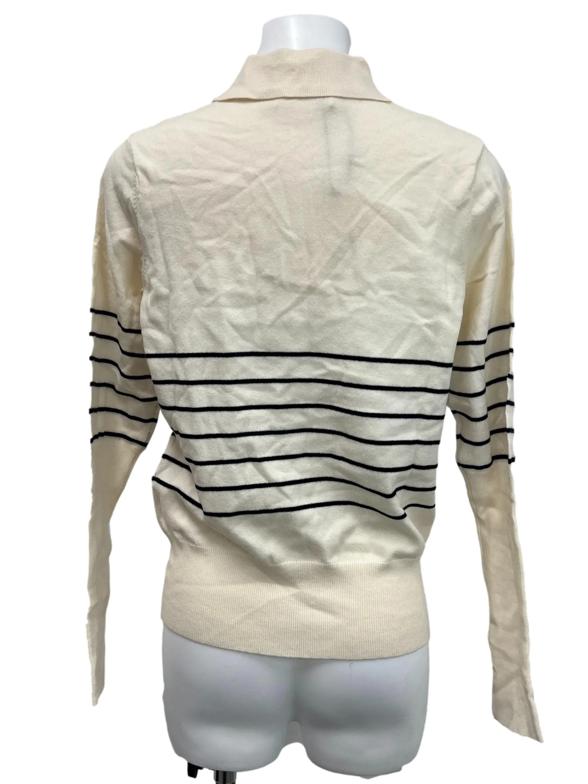 Cream Stripped Collared Knitted Top LB