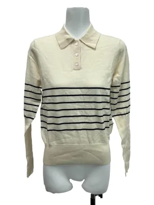 Cream Stripped Collared Knitted Top LB