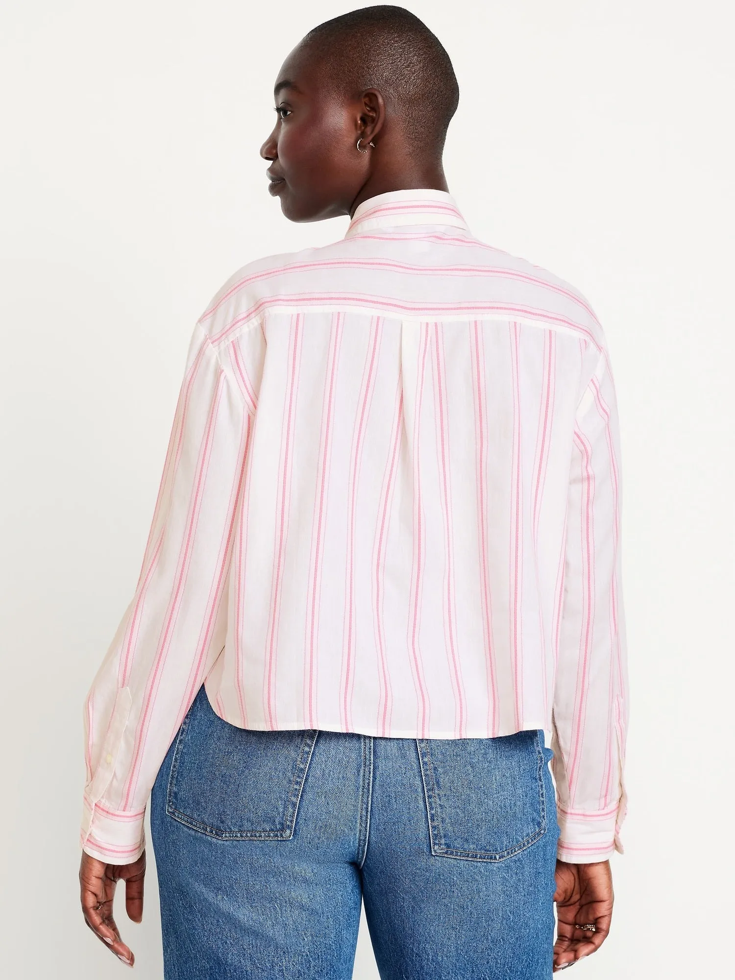 Cropped Button-Down Striped Shirt