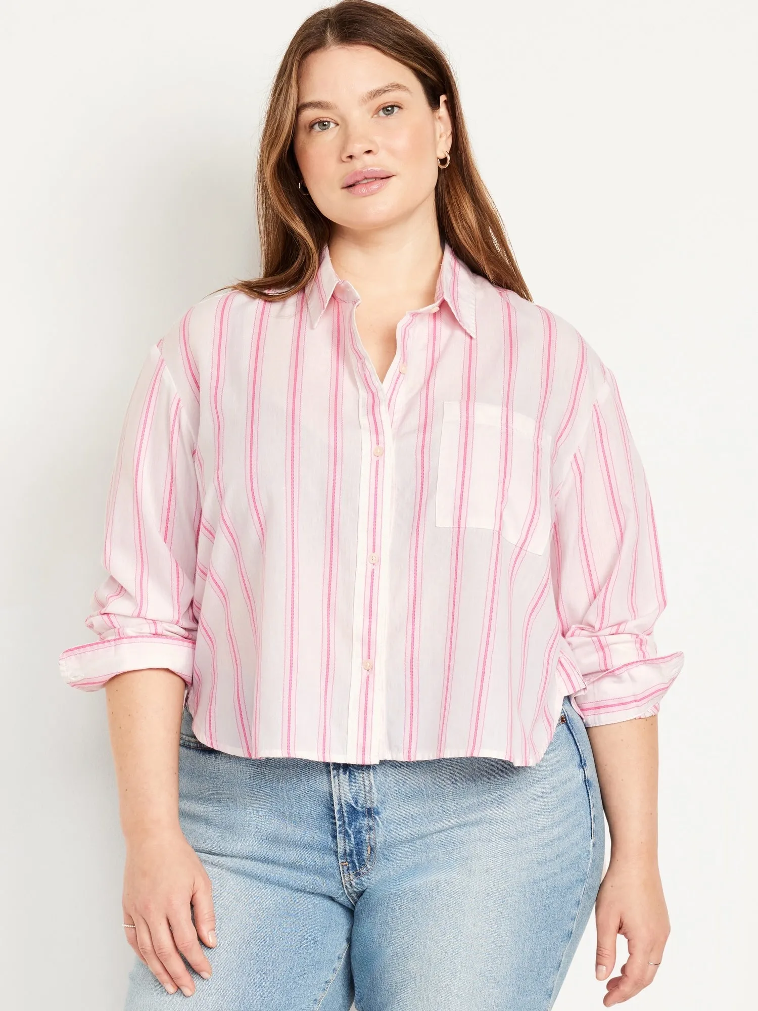 Cropped Button-Down Striped Shirt