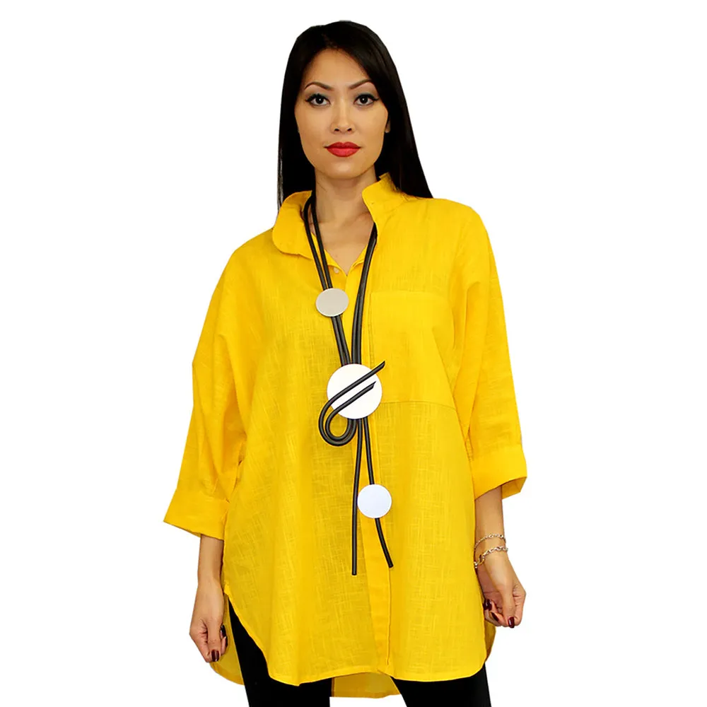 Dilemma Fashions Cotton Button Front Big Shirt in Yellow - GDB-527-YLW