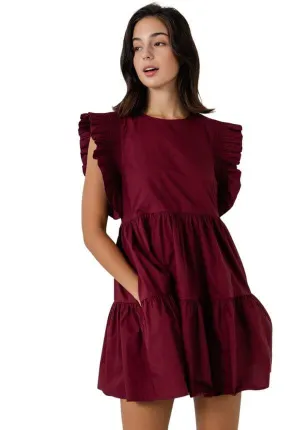 Duchy Burgundy Ruffle Dress