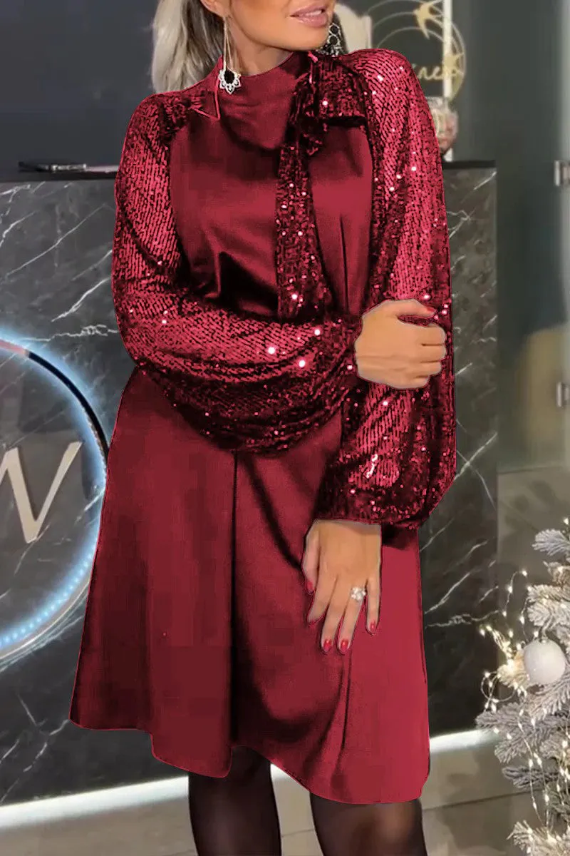 Elegant Sequins Sequined Half A Turtleneck A Line Dresses(5 Colors)