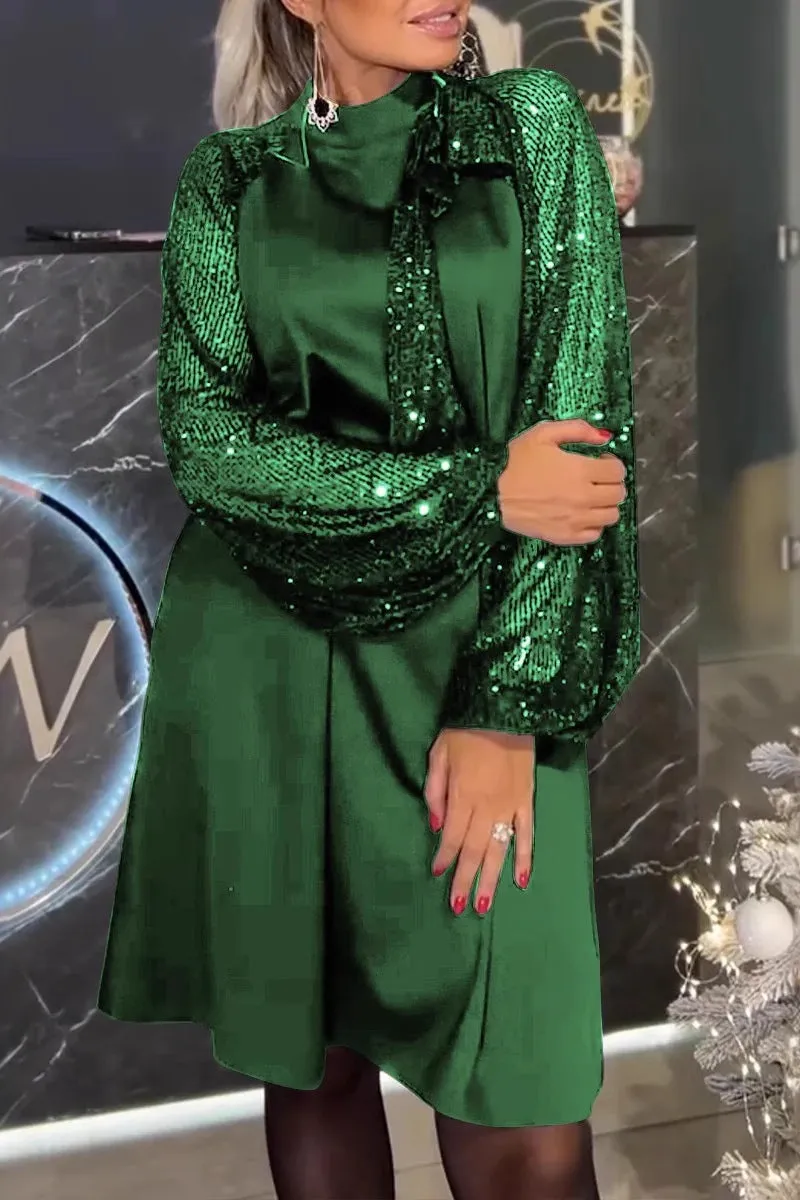 Elegant Sequins Sequined Half A Turtleneck A Line Dresses(5 Colors)