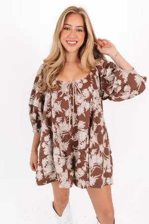 Falling Fast Romper - Brown