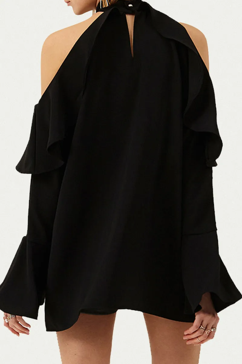 Fashion Street Solid Patchwork Halter A Line Dresses