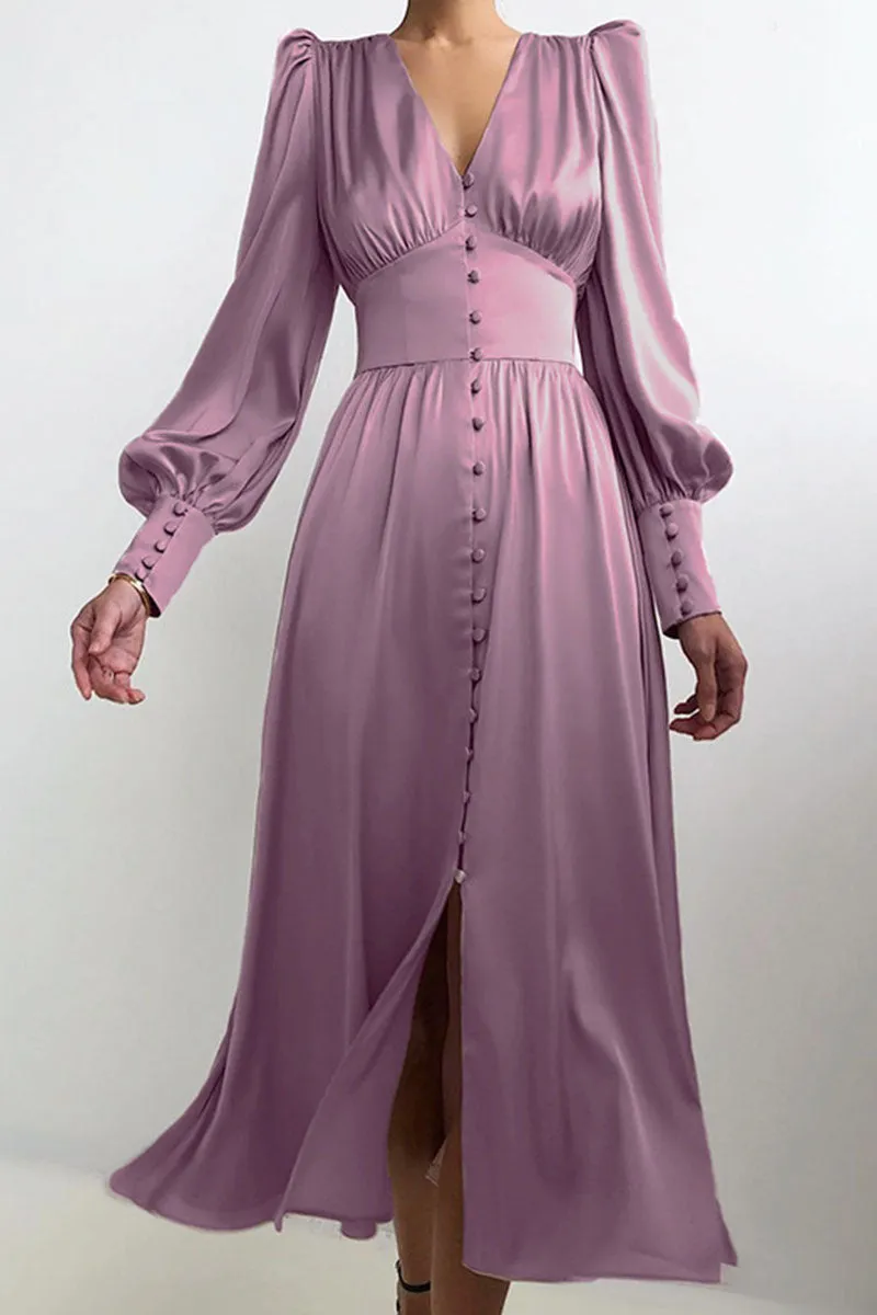 Fashion Street Solid Patchwork V Neck A Line Dresses(6 Colors)