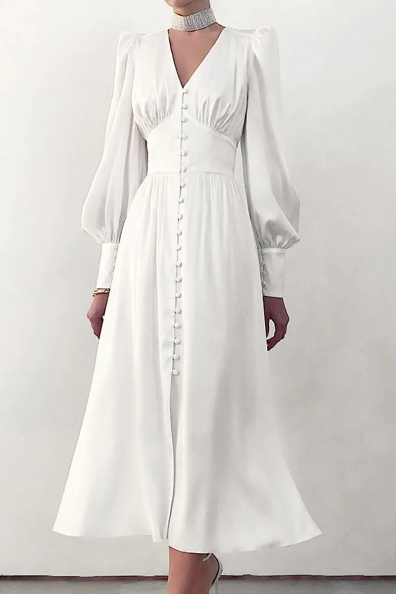 Fashion Street Solid Patchwork V Neck A Line Dresses(6 Colors)