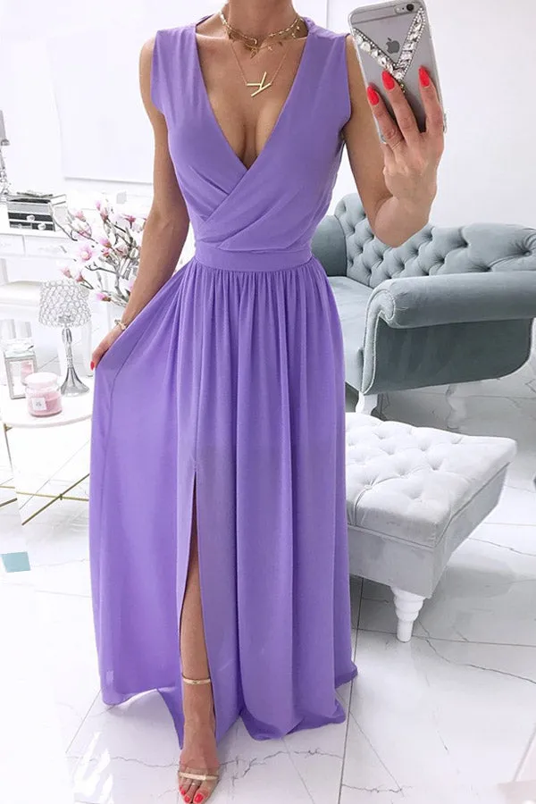 Fashion Street Solid V Neck A Line Dresses(5 Colors)