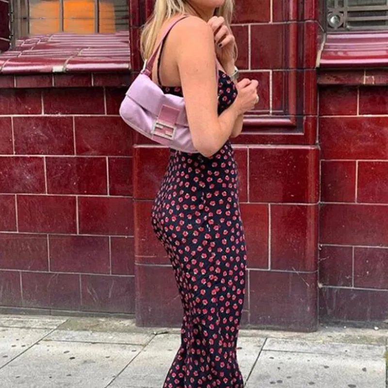 Floral Bohemian Empire Waist Long Dress with Spaghetti Straps