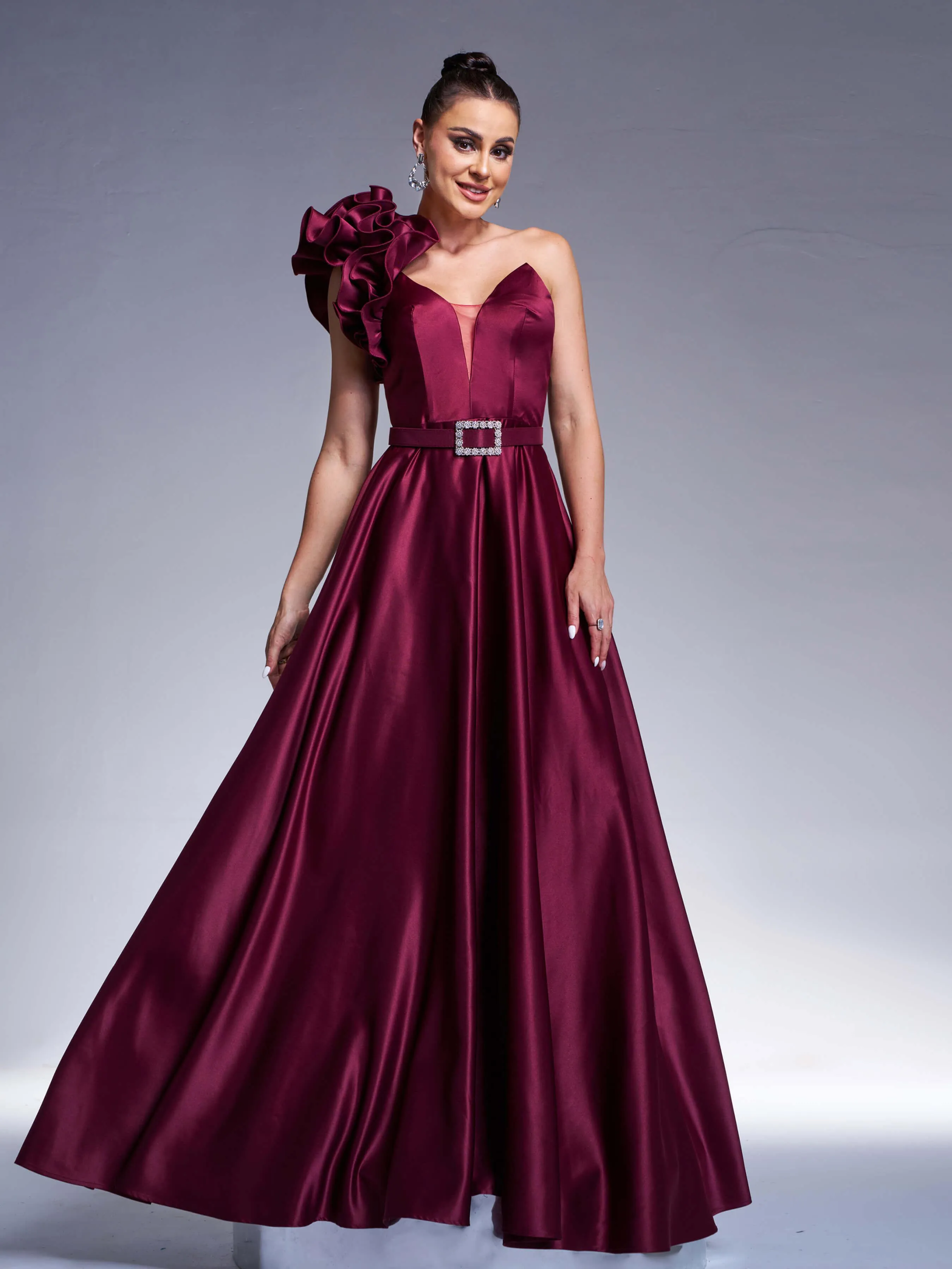Floral One Shoulder A-line Prom Dress RJ12022