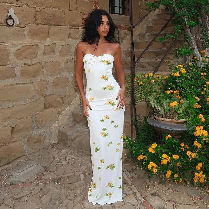 Floral Strapless Bodycon Summer Dress