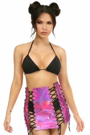 Fuchsia Hologram Lace-Up Skirt