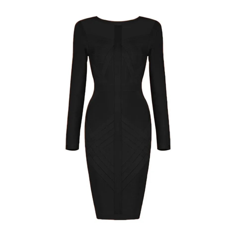Full Sleeves O Neck Above Knee Mini Back Zipper Bodycon