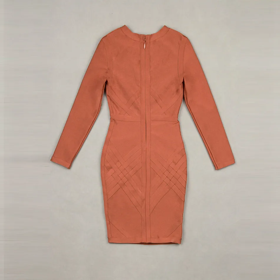 Full Sleeves O Neck Above Knee Mini Back Zipper Bodycon