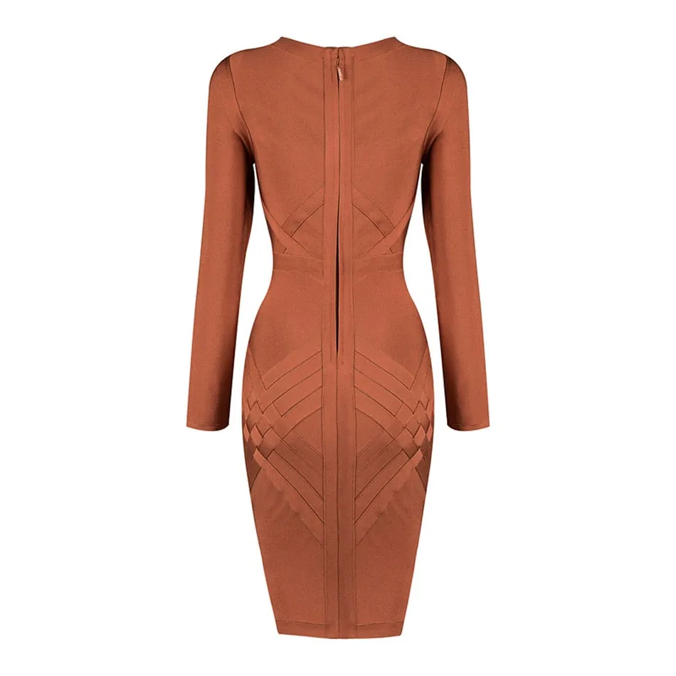 Full Sleeves O Neck Above Knee Mini Back Zipper Bodycon