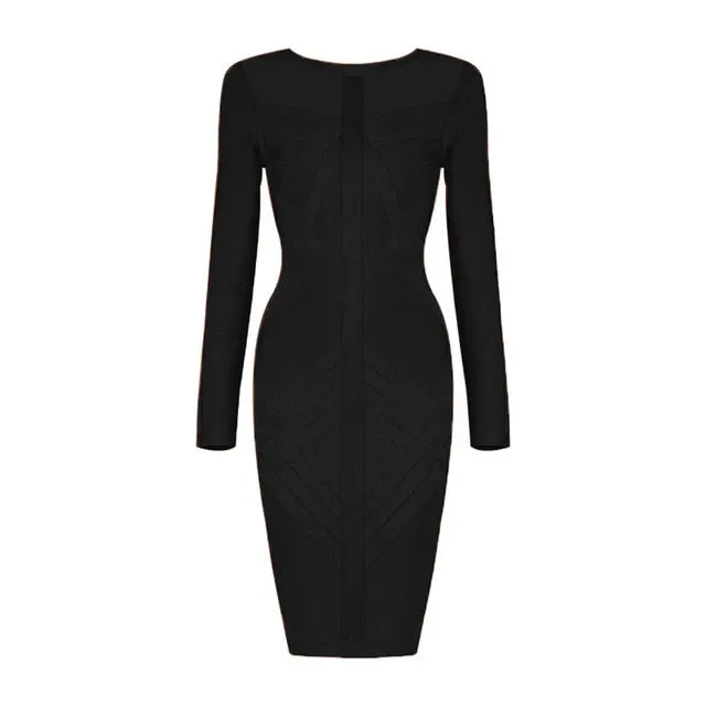Full Sleeves O Neck Above Knee Mini Back Zipper Bodycon