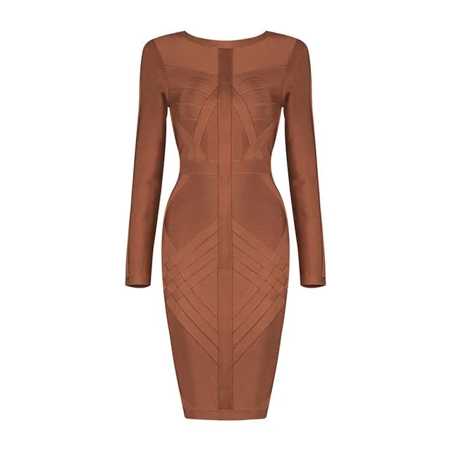 Full Sleeves O Neck Above Knee Mini Back Zipper Bodycon