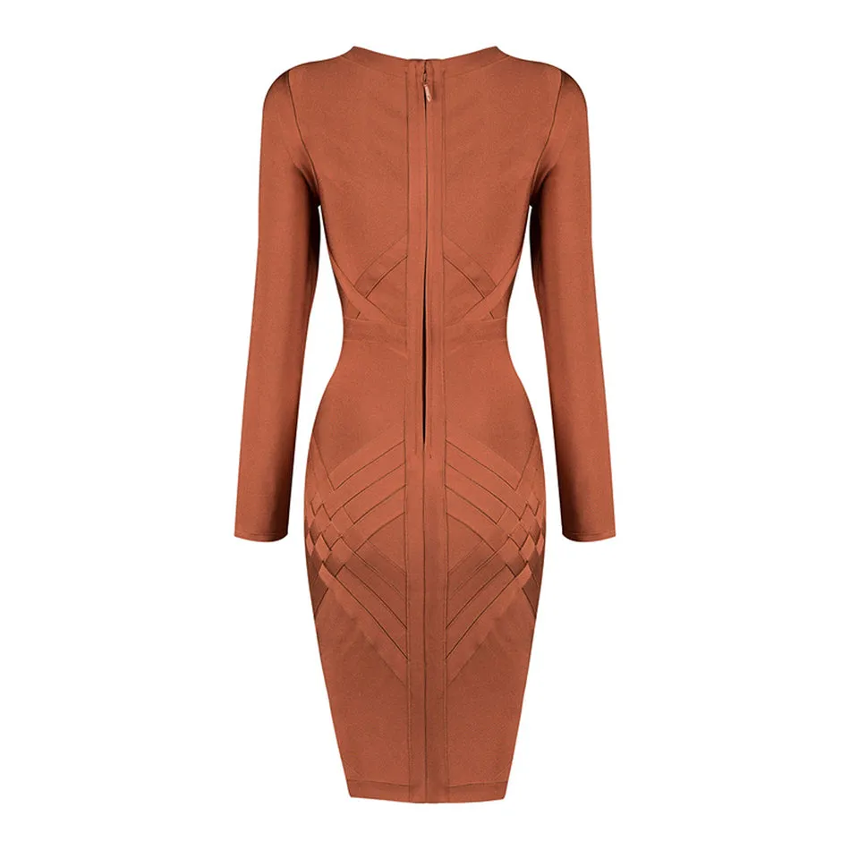 Full Sleeves O Neck Above Knee Mini Back Zipper Bodycon