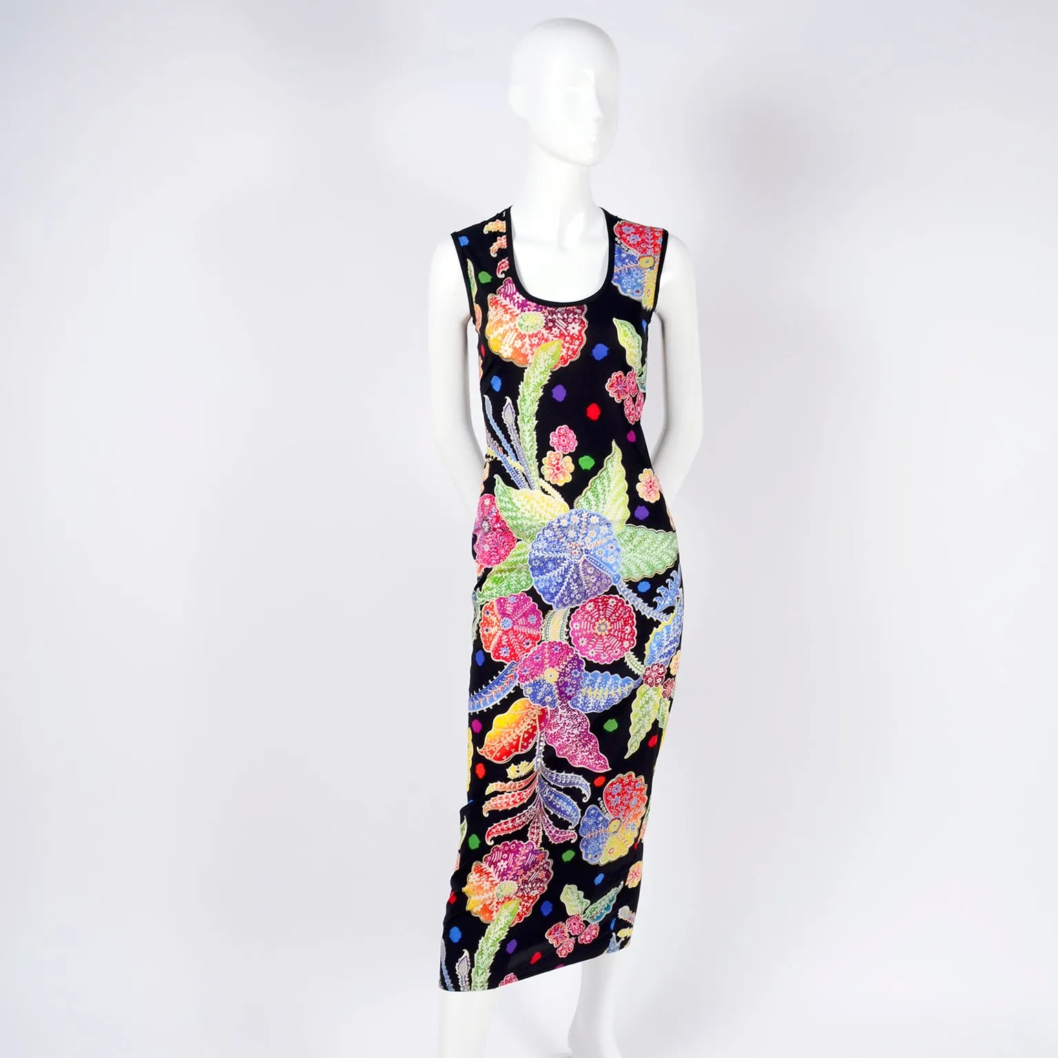 F/W 1993/94 Documented Gianni Versace Couture Black Floral Bodycon Dress