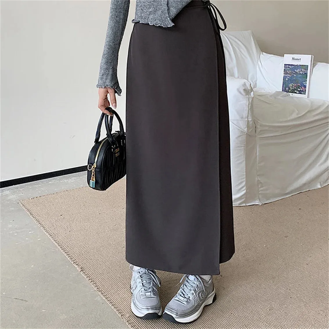 Girlary New Slim Mid-Length Skirts Women Autumn Chic Office Lady High Waist Casual Camping Solid Work Wear Gentle Bodycon