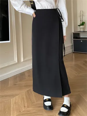 Girlary New Slim Mid-Length Skirts Women Autumn Chic Office Lady High Waist Casual Camping Solid Work Wear Gentle Bodycon