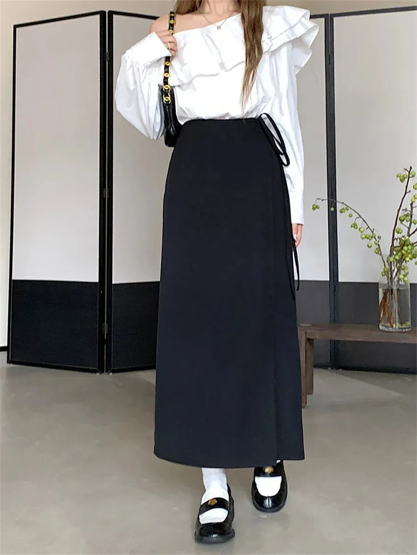 Girlary New Slim Mid-Length Skirts Women Autumn Chic Office Lady High Waist Casual Camping Solid Work Wear Gentle Bodycon