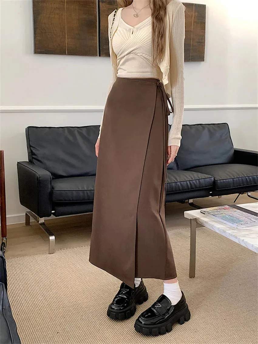 Girlary New Slim Mid-Length Skirts Women Autumn Chic Office Lady High Waist Casual Camping Solid Work Wear Gentle Bodycon