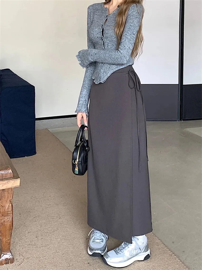 Girlary New Slim Mid-Length Skirts Women Autumn Chic Office Lady High Waist Casual Camping Solid Work Wear Gentle Bodycon