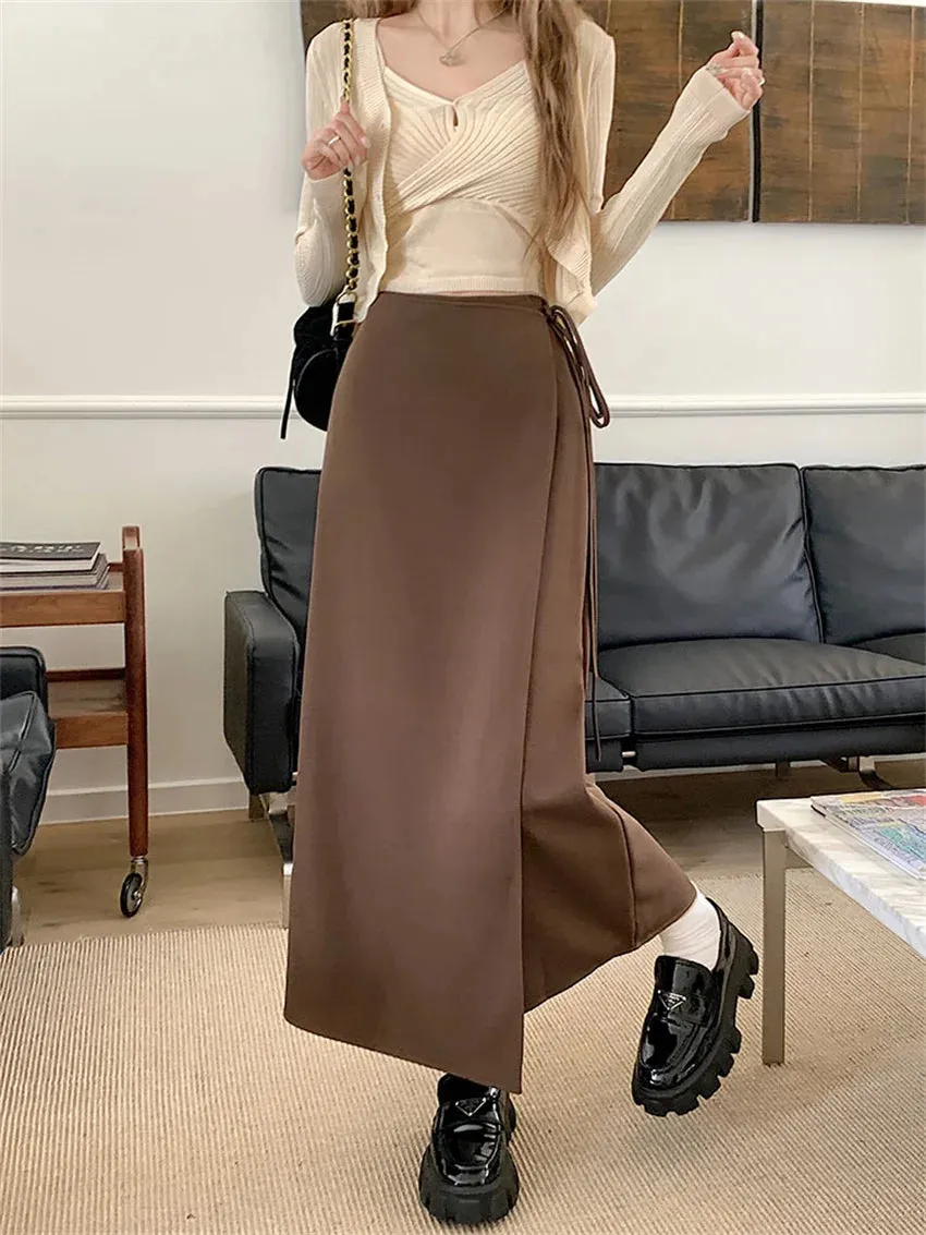 Girlary New Slim Mid-Length Skirts Women Autumn Chic Office Lady High Waist Casual Camping Solid Work Wear Gentle Bodycon