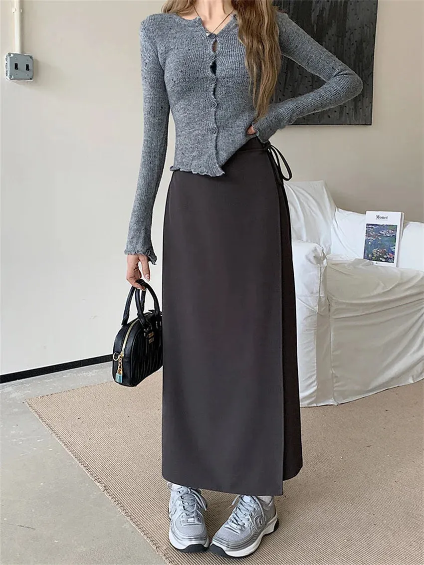 Girlary New Slim Mid-Length Skirts Women Autumn Chic Office Lady High Waist Casual Camping Solid Work Wear Gentle Bodycon