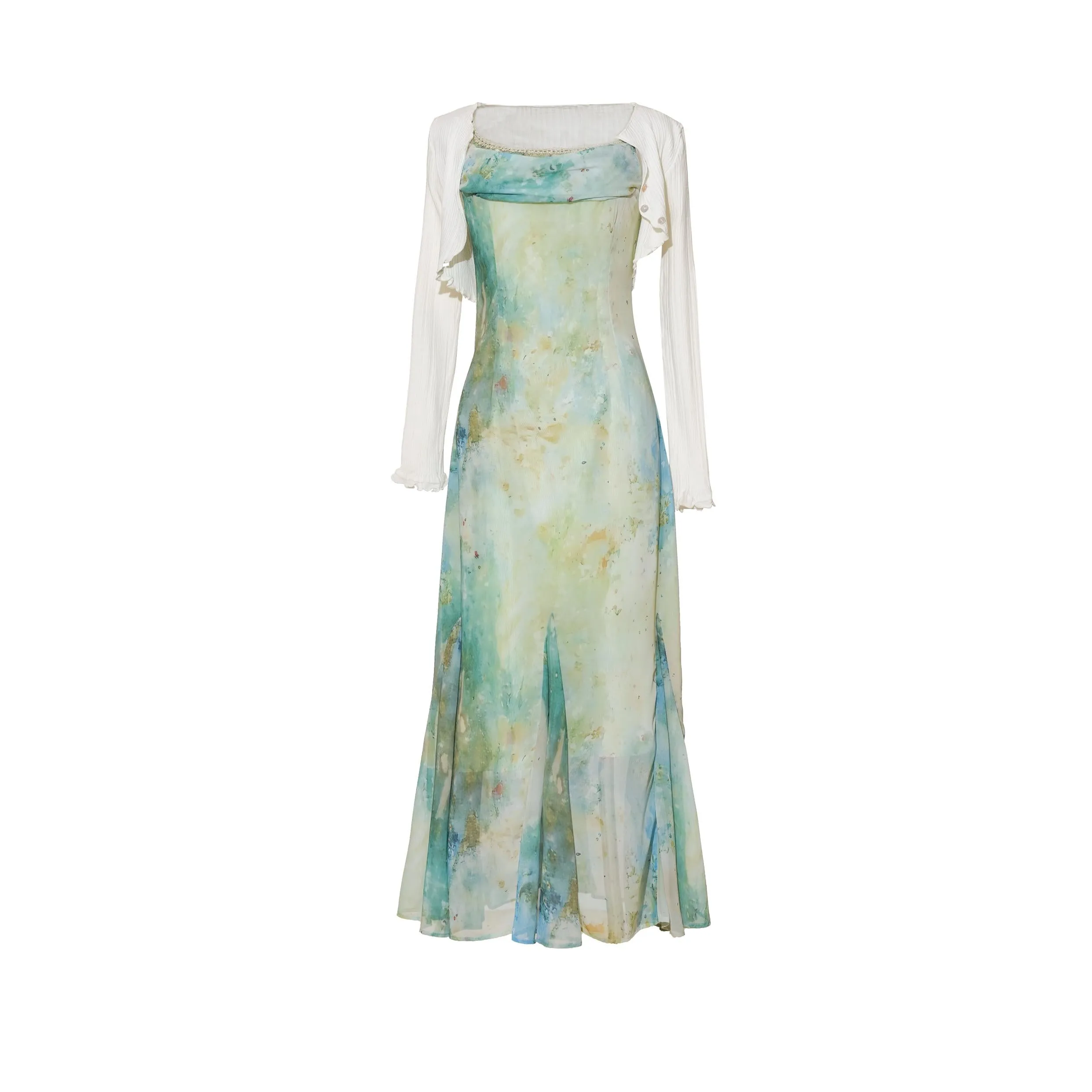 Graceful A-line Strappy Dress Featuring a Stunning Gradient Print