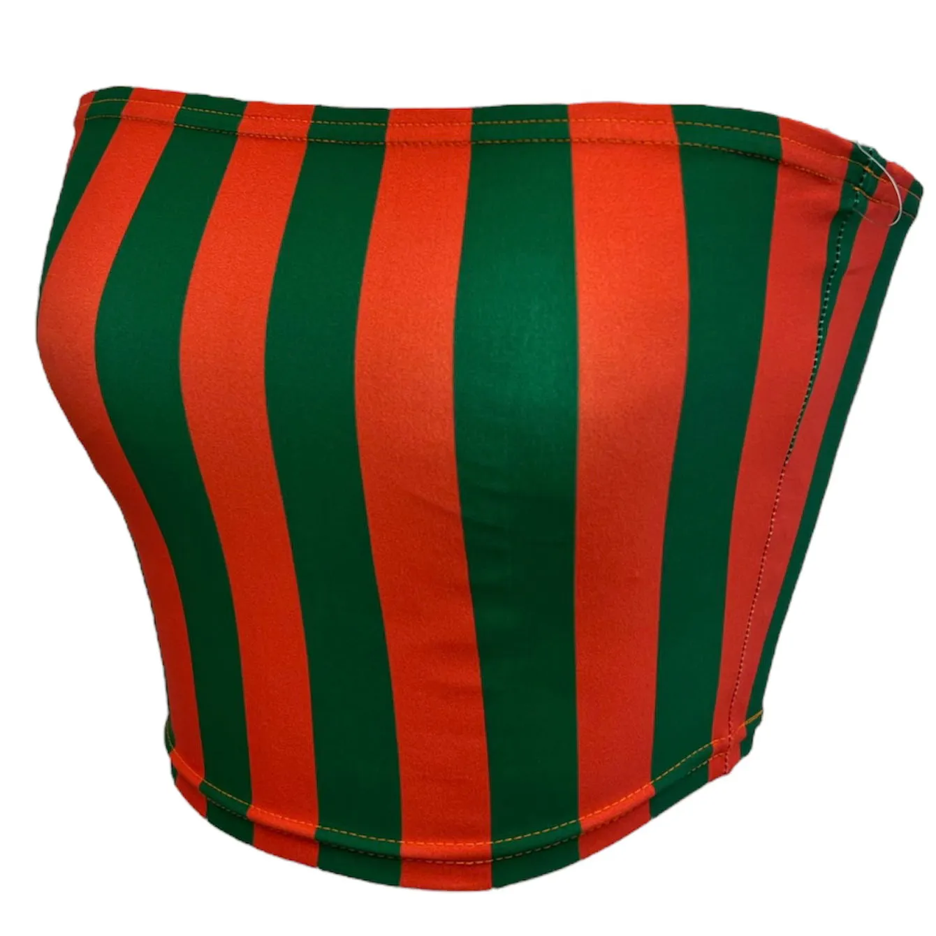 Green & Orange Striped Tube Top