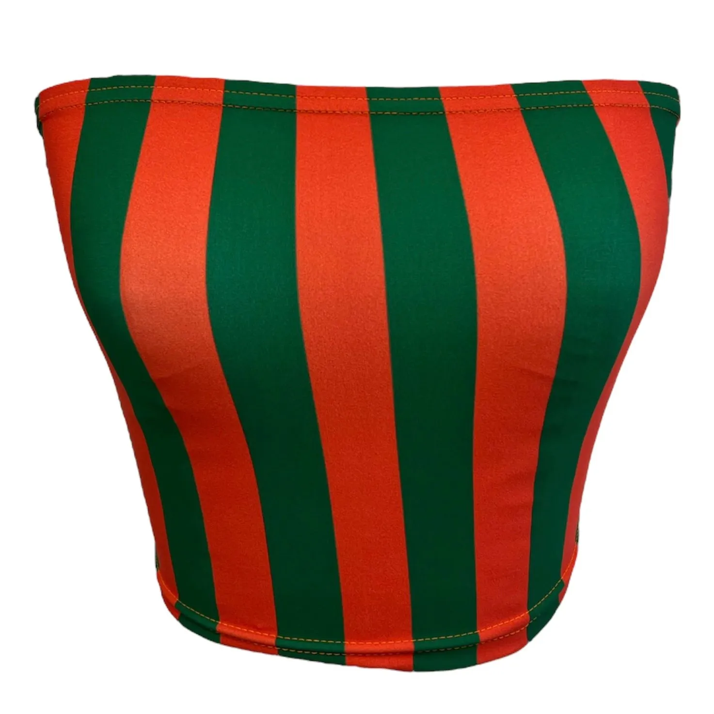 Green & Orange Striped Tube Top