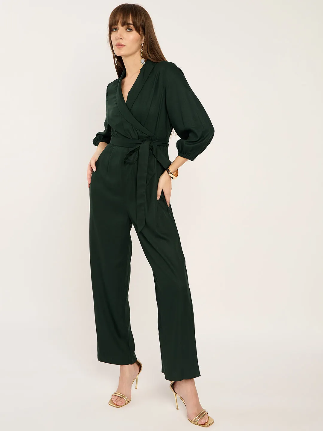 Green Lapel Detail Jumpsuit