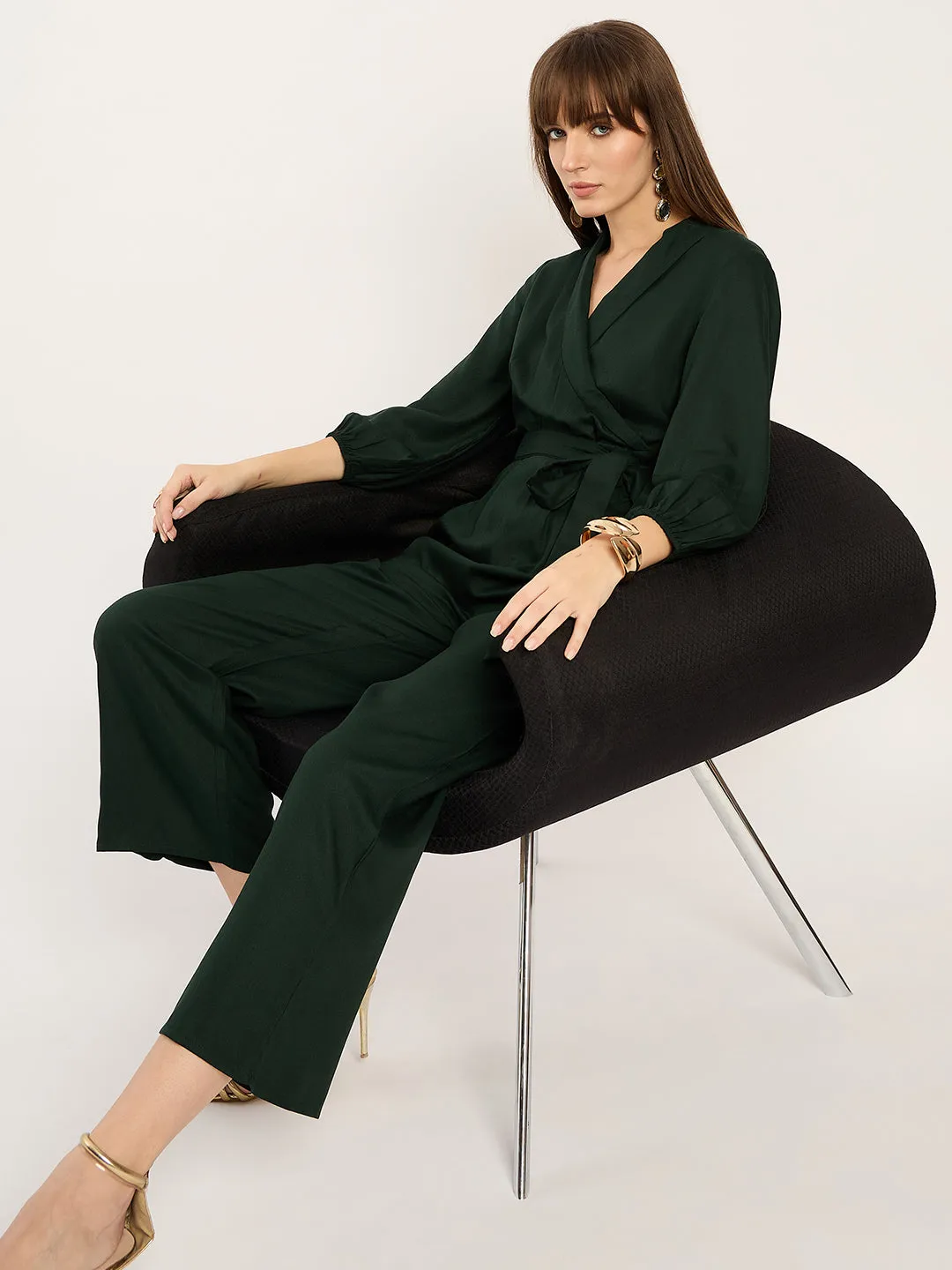 Green Lapel Detail Jumpsuit