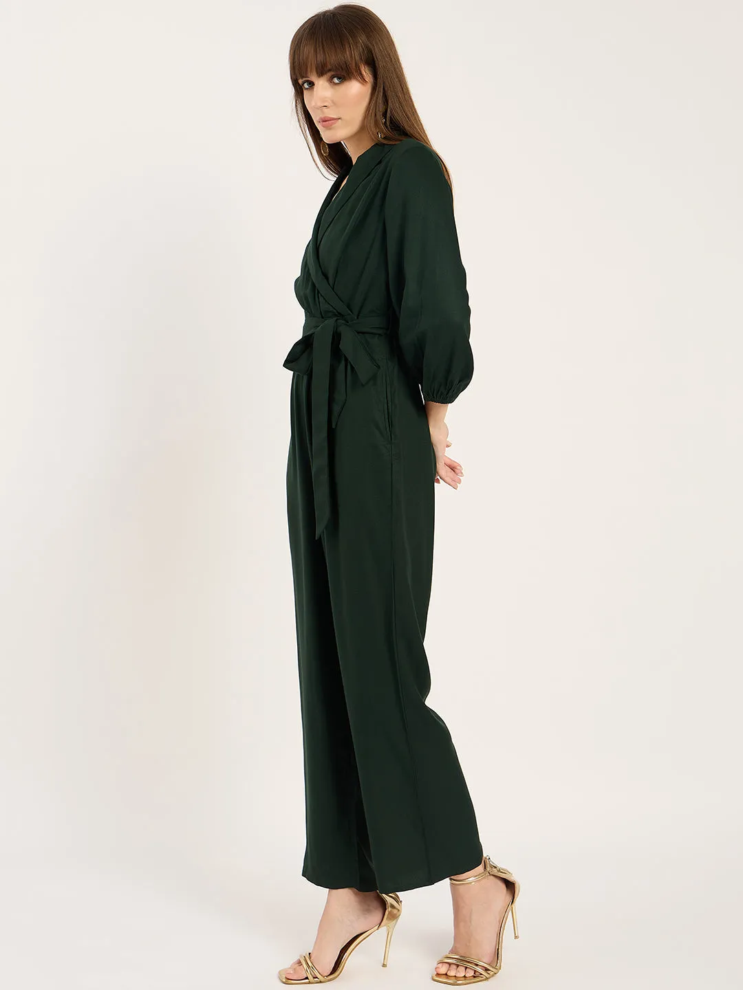 Green Lapel Detail Jumpsuit