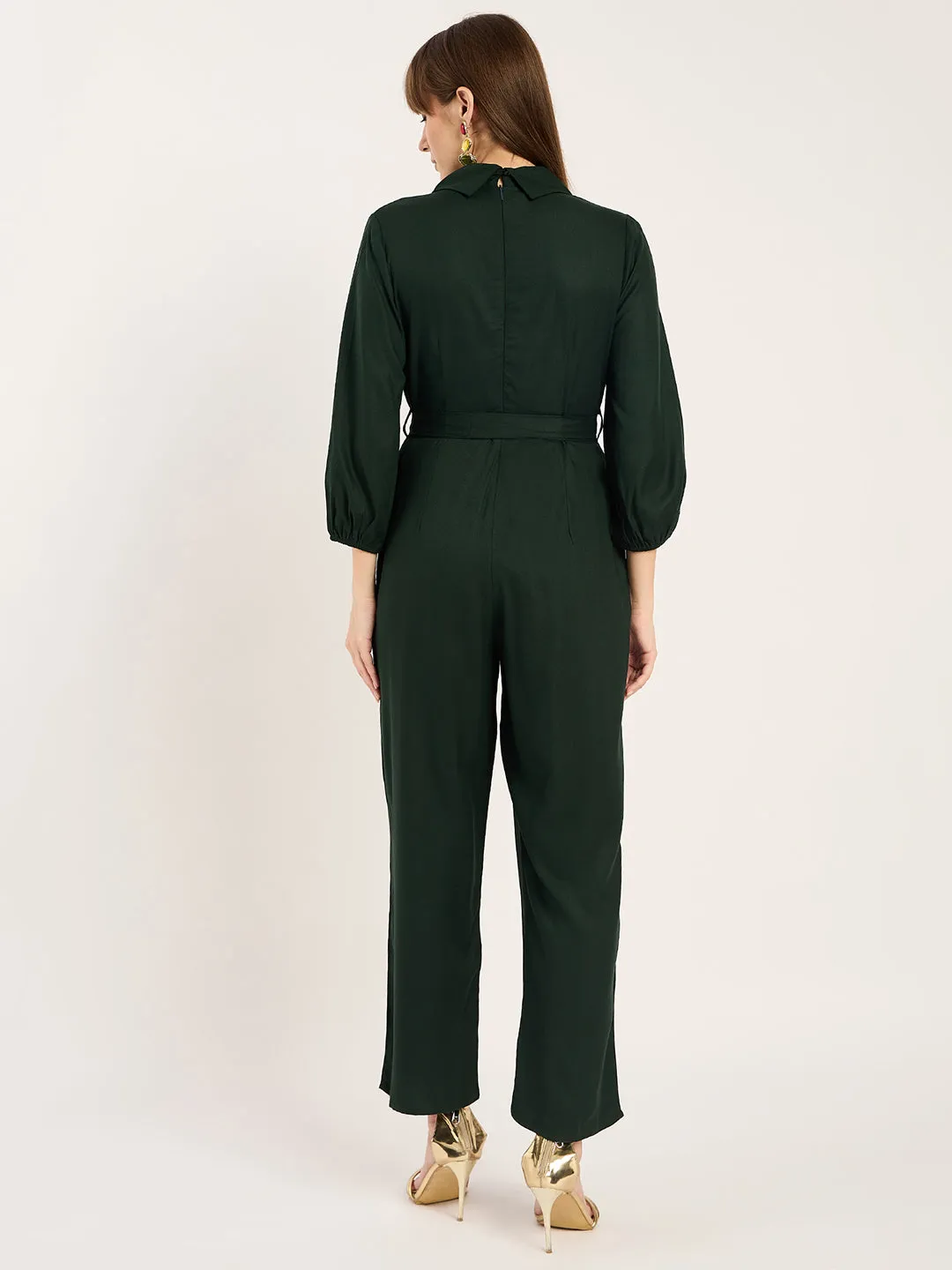 Green Lapel Detail Jumpsuit