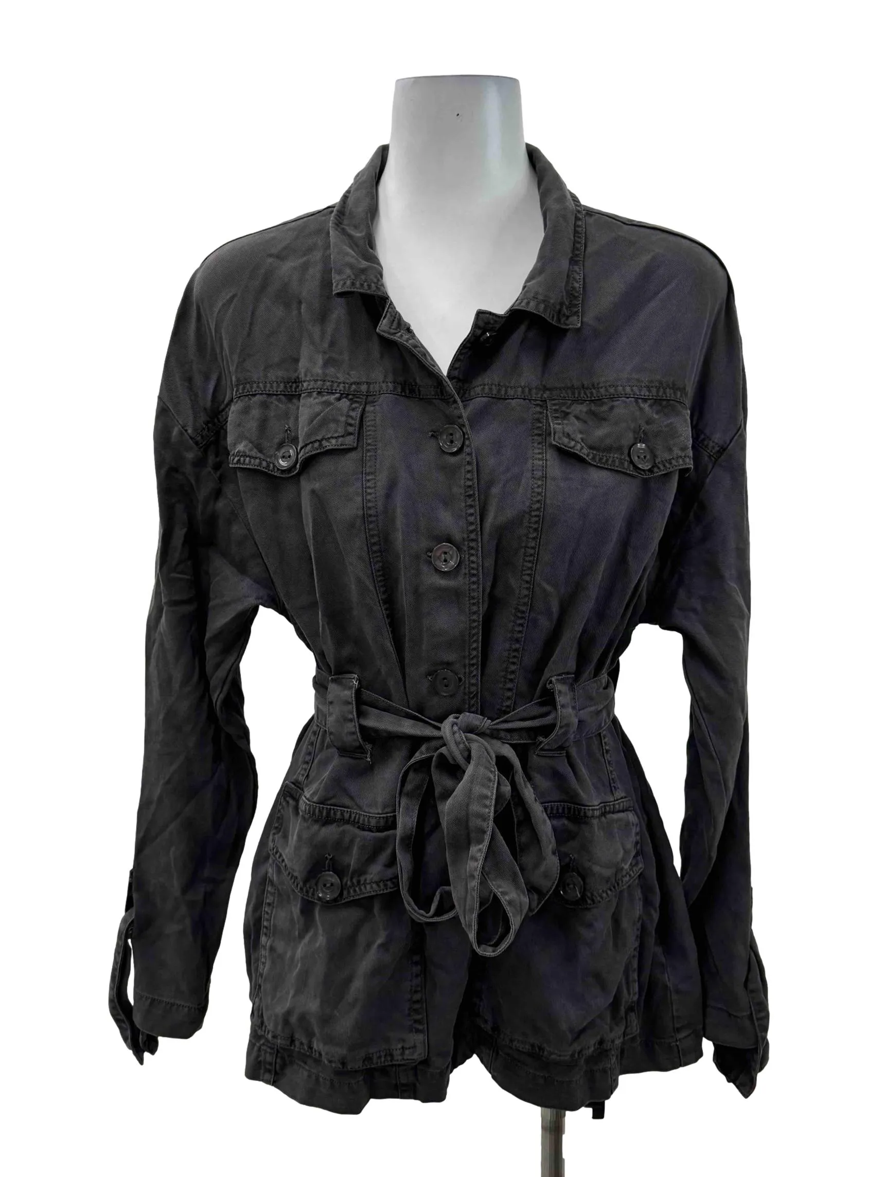 Grey Washed Button Blouse