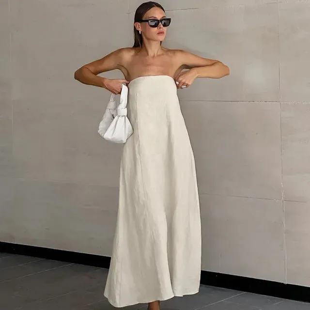 Habiba® | Khaki Linen A-Line Dress With Pockets